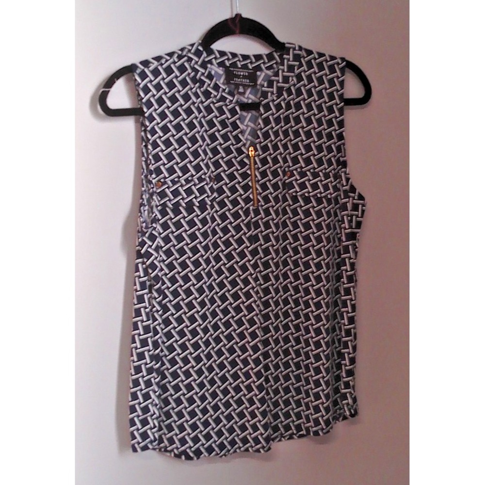 FLOWER & FEATHER GEOMETRI DESIGN SLEEVELESS ZIP FRONT TOP SIZE XL